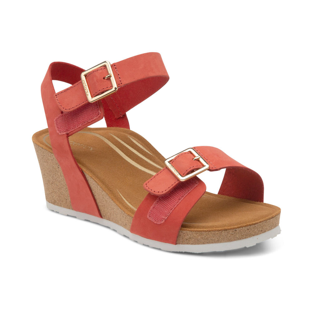 Aetrex Women's Lexa Fully Adjustable Straps Wedge Sandals - Pink | USA 8FUQE49